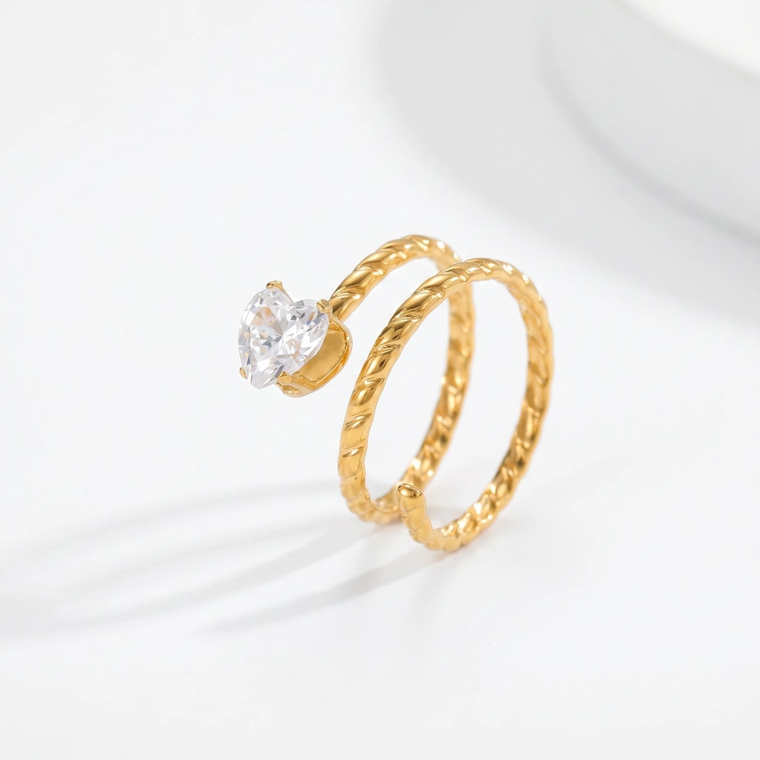 Spiral Wrap Marquise Solitaire Ring – 18K PVD Gold Plated