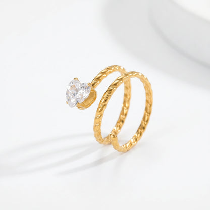 Spiral Wrap Marquise Solitaire Ring – 18K PVD Gold Plated
