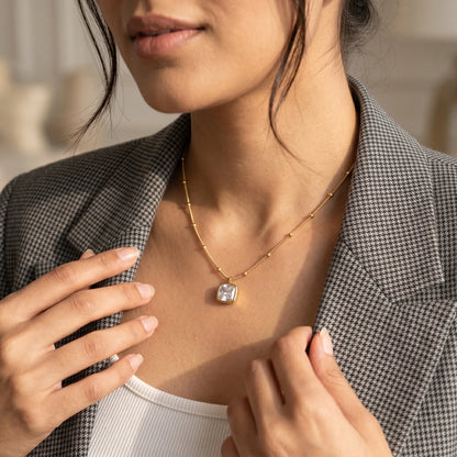 Square Crystal Necklace – 18K Gold Plated