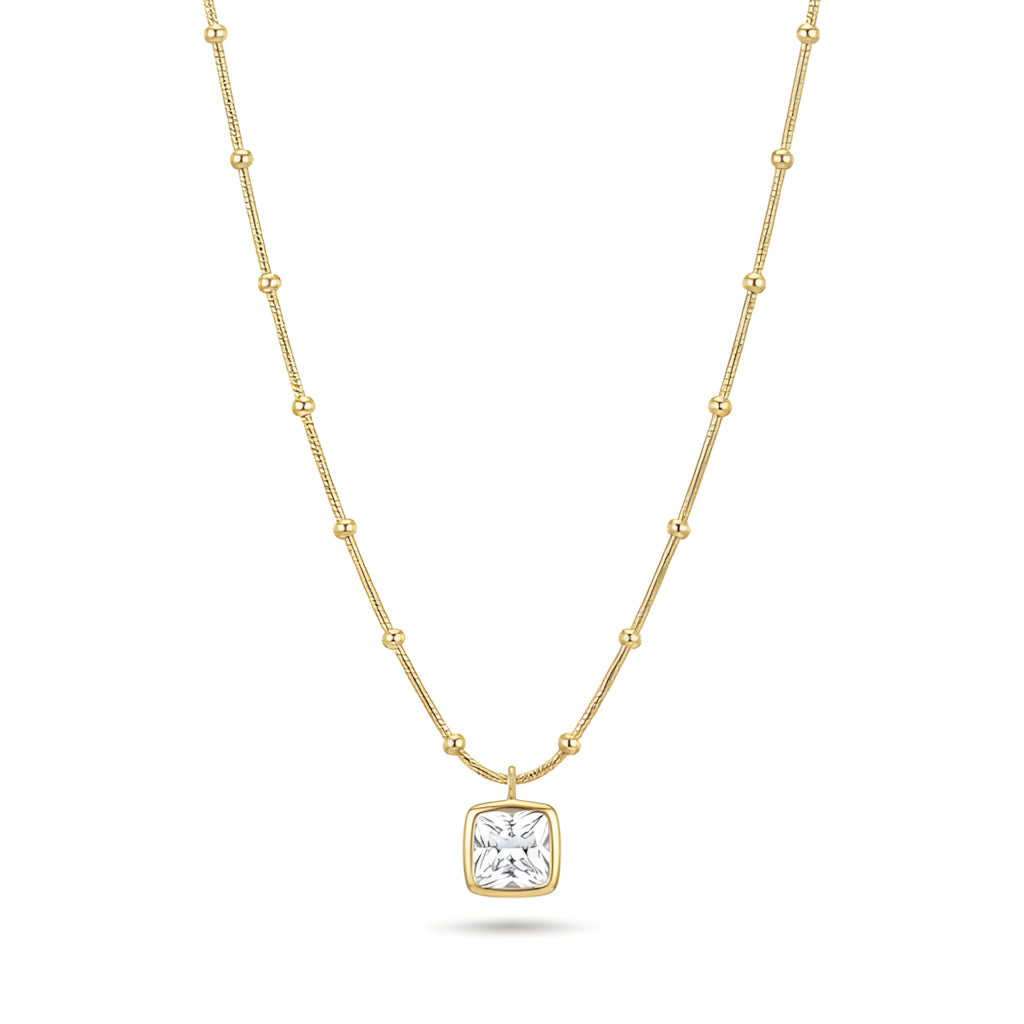 Square Crystal Necklace – 18K Gold Plated