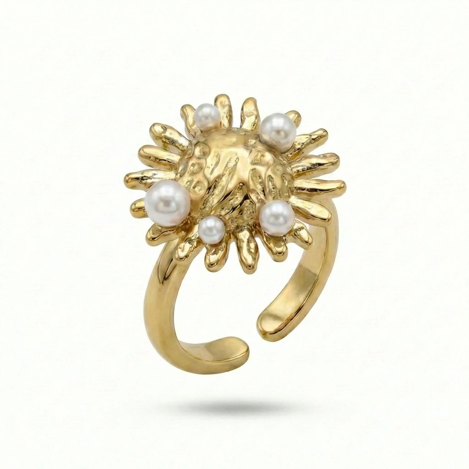Sunburst Pearl Statement Ring - 18K Gold Plated Adjustable