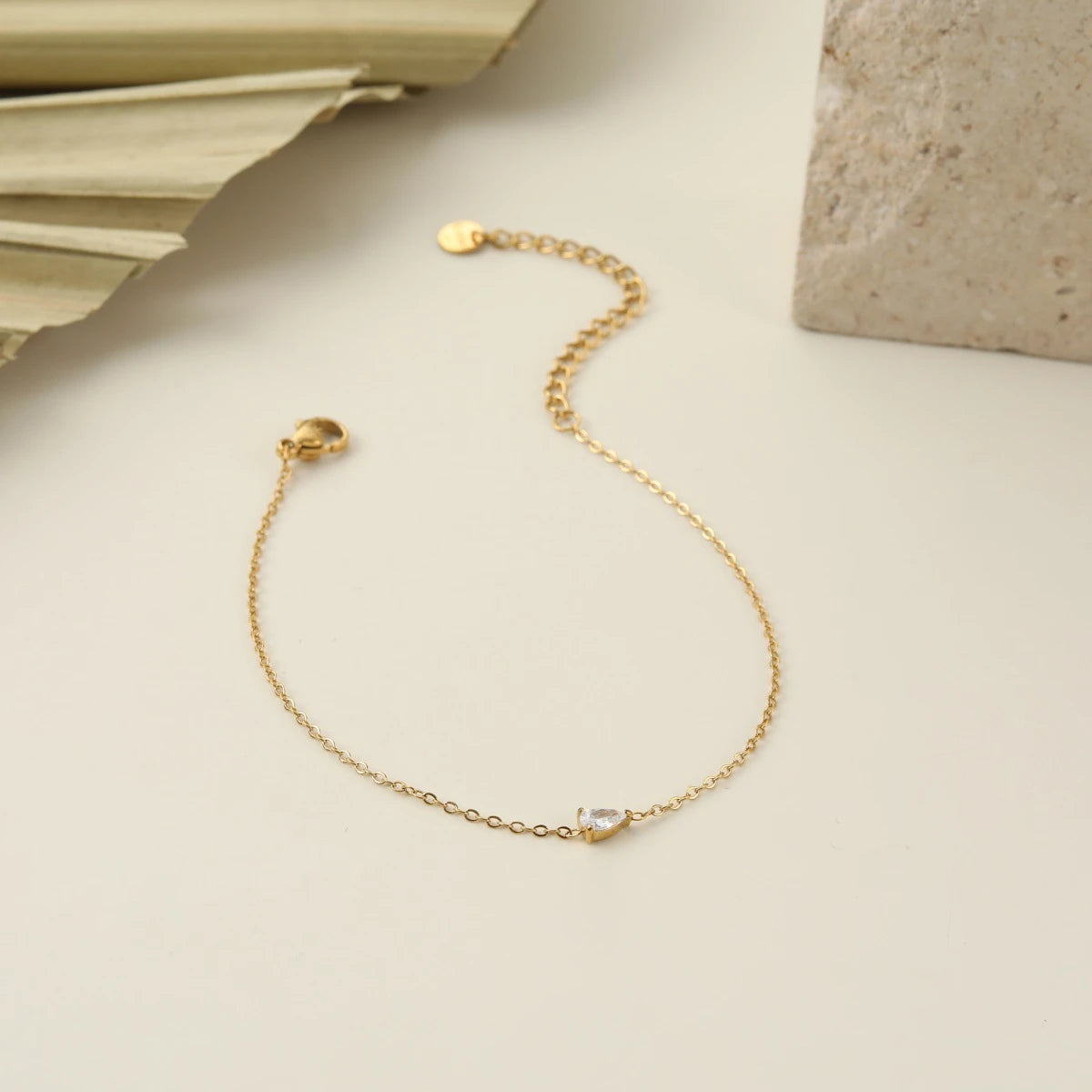 Teardrop Crystal Dainty Chain Bracelet – 18K PVD Gold Plated