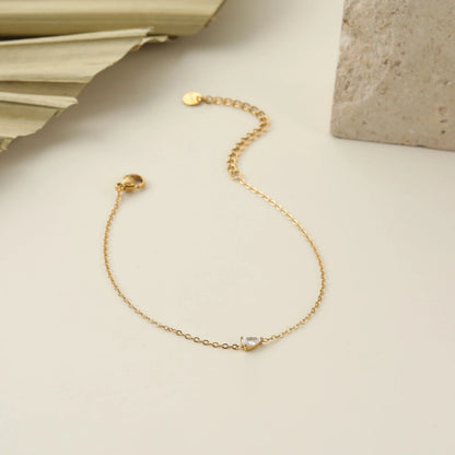 Teardrop Crystal Dainty Chain Bracelet – 18K PVD Gold Plated