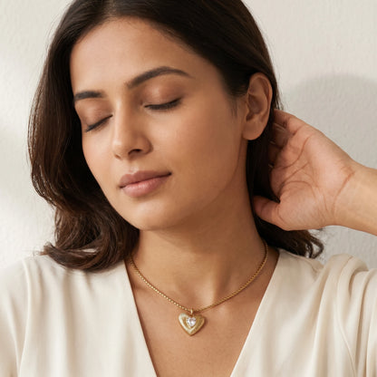 Textured Heart Solitaire Necklace – 18K PVD Gold Plated
