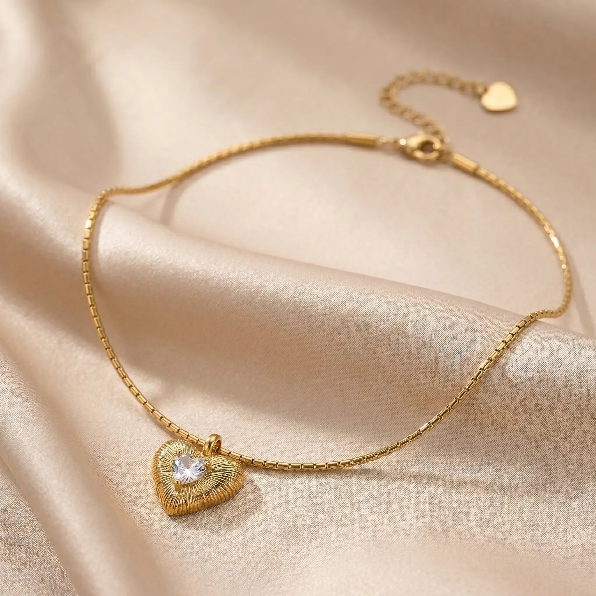 Textured Heart Solitaire Necklace – 18K PVD Gold Plated