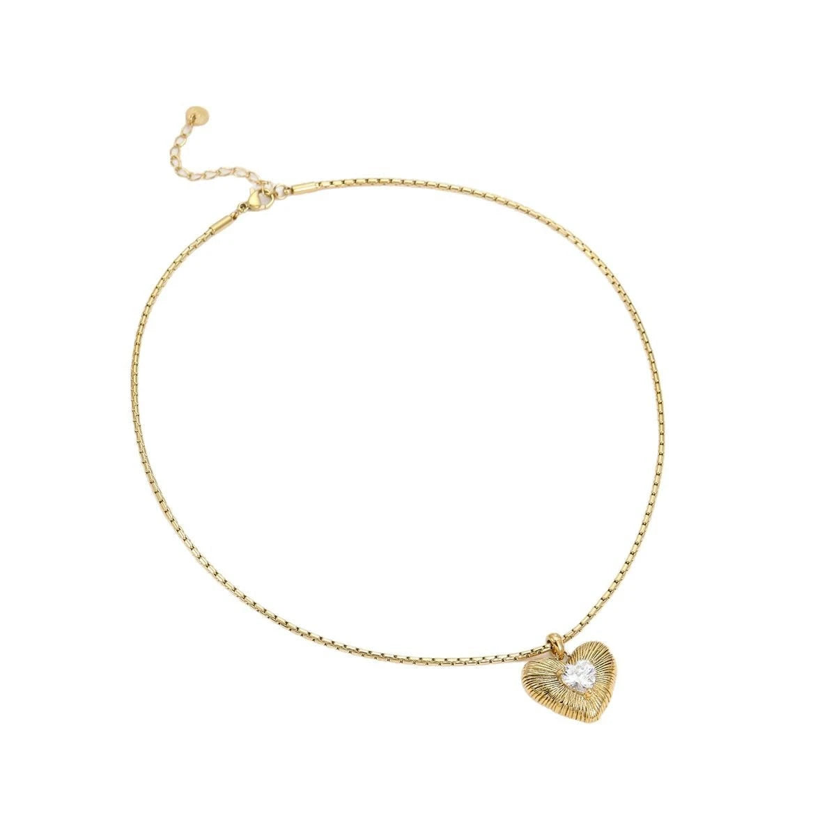 Textured Heart Solitaire Necklace – 18K PVD Gold Plated