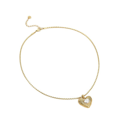 Textured Heart Solitaire Necklace – 18K PVD Gold Plated