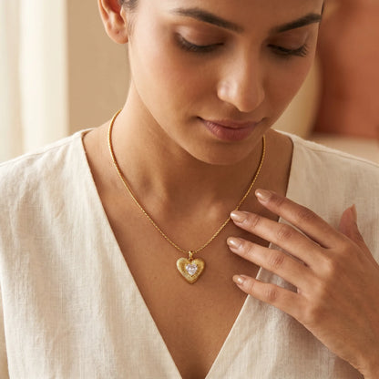 Textured Heart Solitaire Necklace – 18K PVD Gold Plated