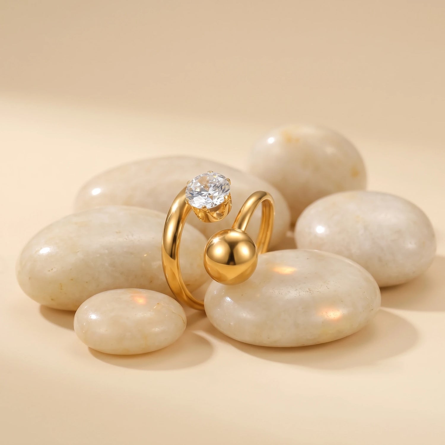 Crystal Ball Bypass Ring – 18K PVD Gold Plated
