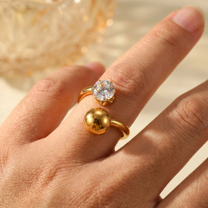 Crystal Ball Bypass Ring – 18K PVD Gold Plated