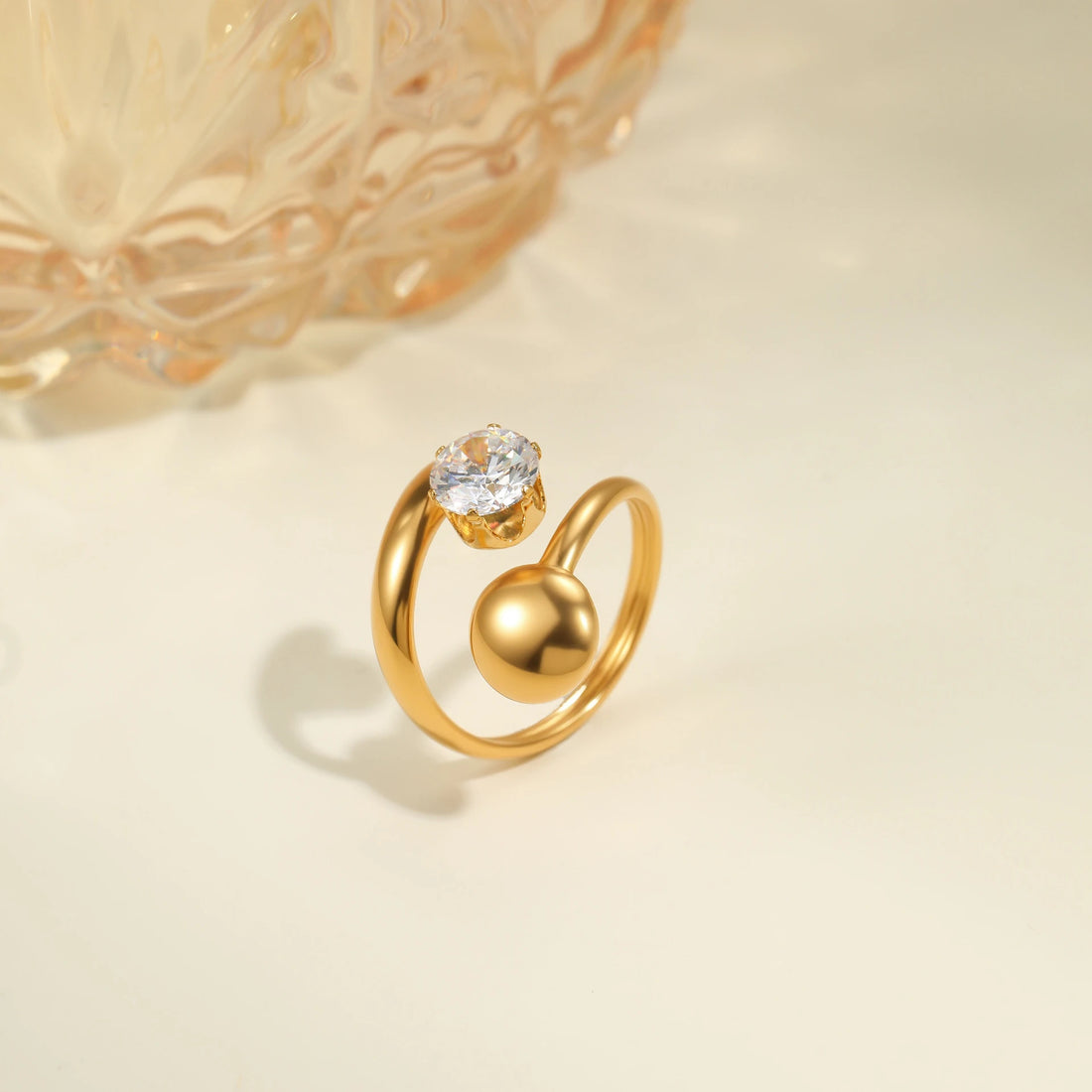 Crystal Ball Bypass Ring – 18K PVD Gold Plated