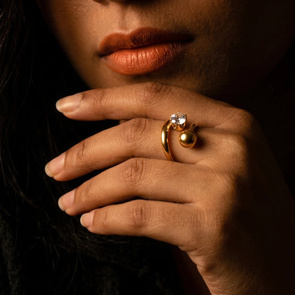 Crystal Ball Bypass Ring – 18K PVD Gold Plated