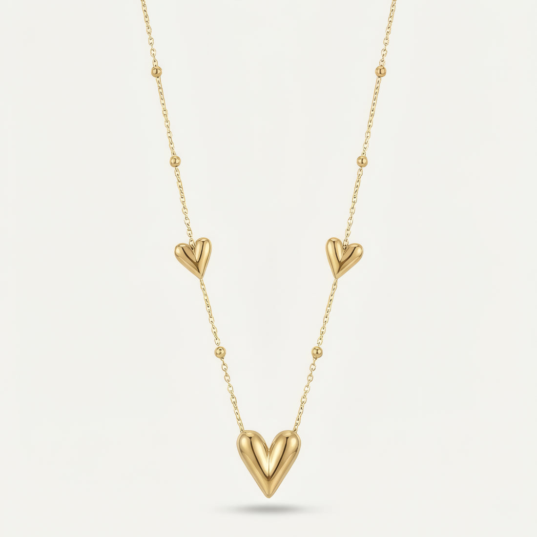 Triple Puff Heart Necklace – 18K Gold Plated