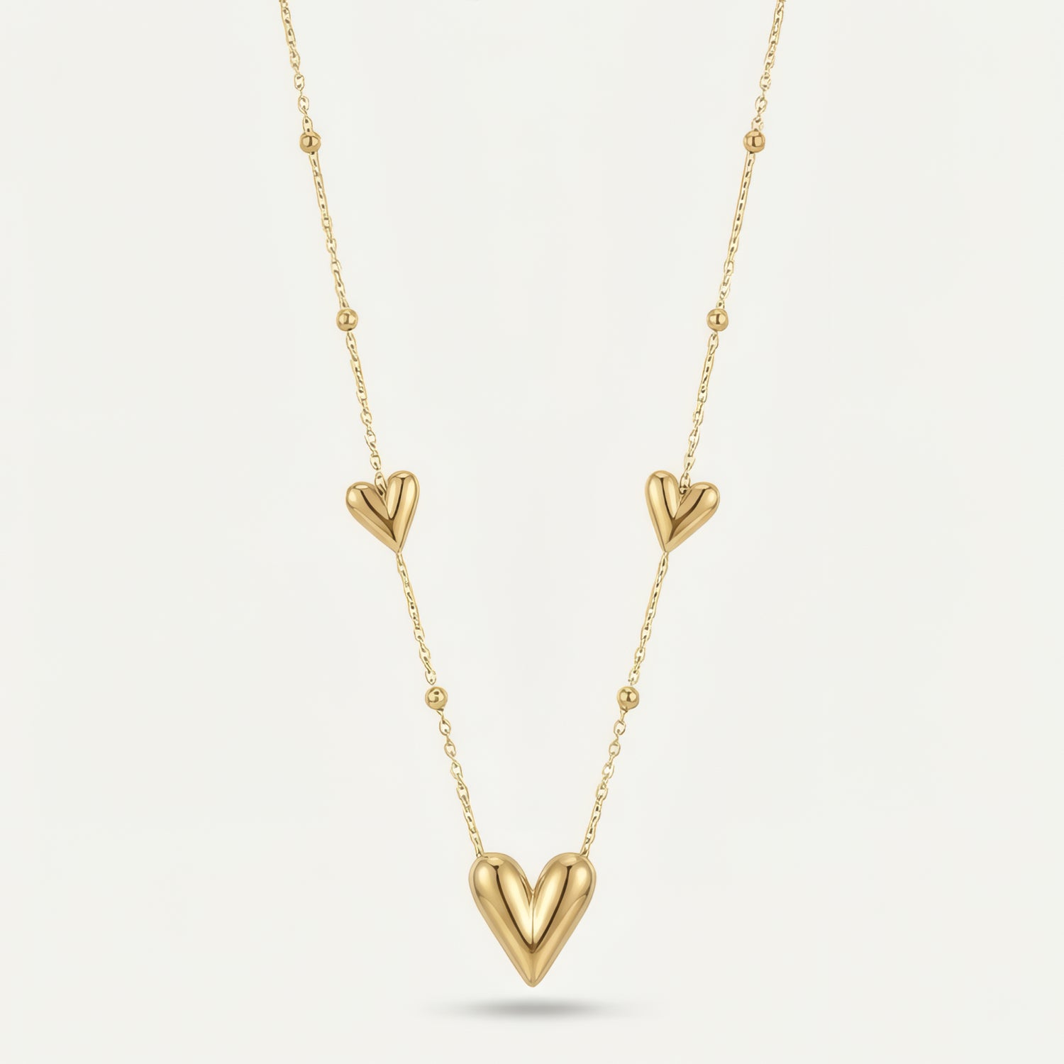 Triple Puff Heart Necklace – 18K Gold Plated