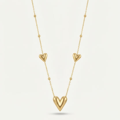 Triple Puff Heart Necklace – 18K Gold Plated