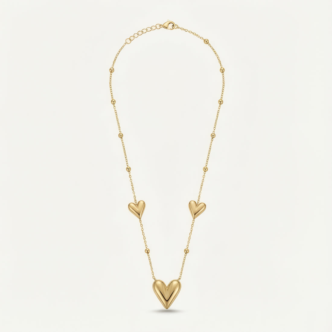 Triple Puff Heart Necklace – 18K Gold Plated