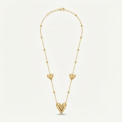 Triple Puff Heart Necklace – 18K Gold Plated