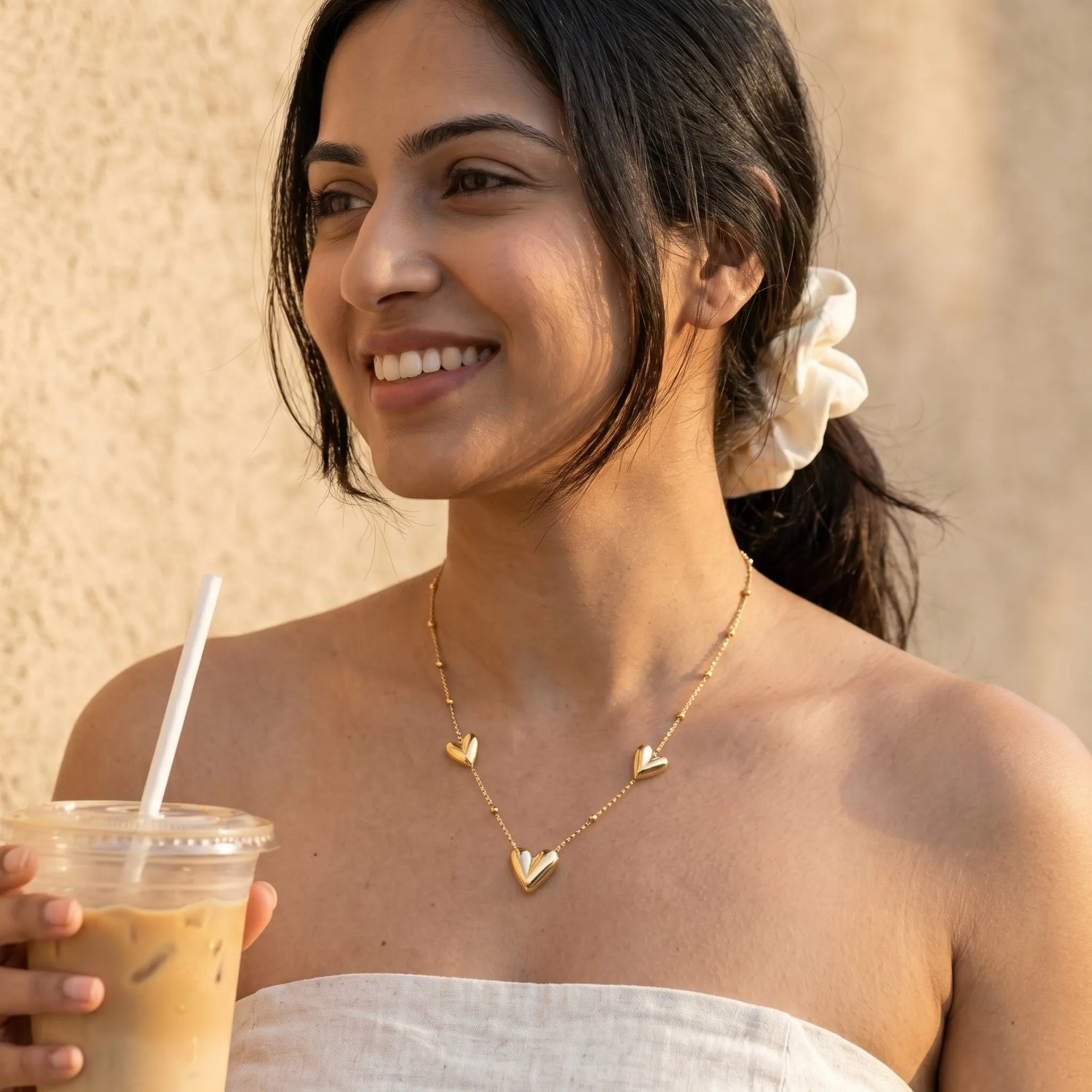 Triple Puff Heart Necklace – 18K Gold Plated