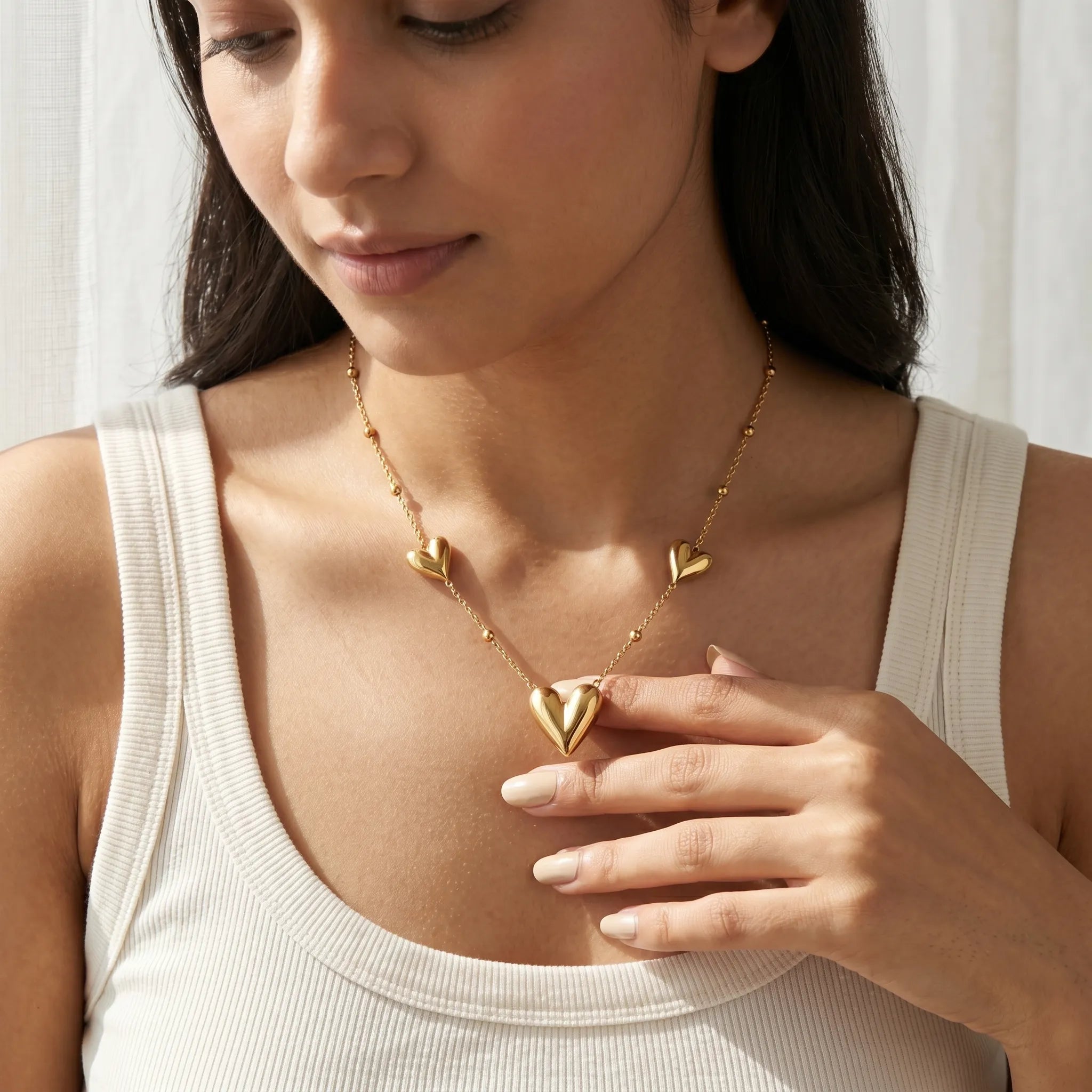 Triple Puff Heart Necklace – 18K Gold Plated
