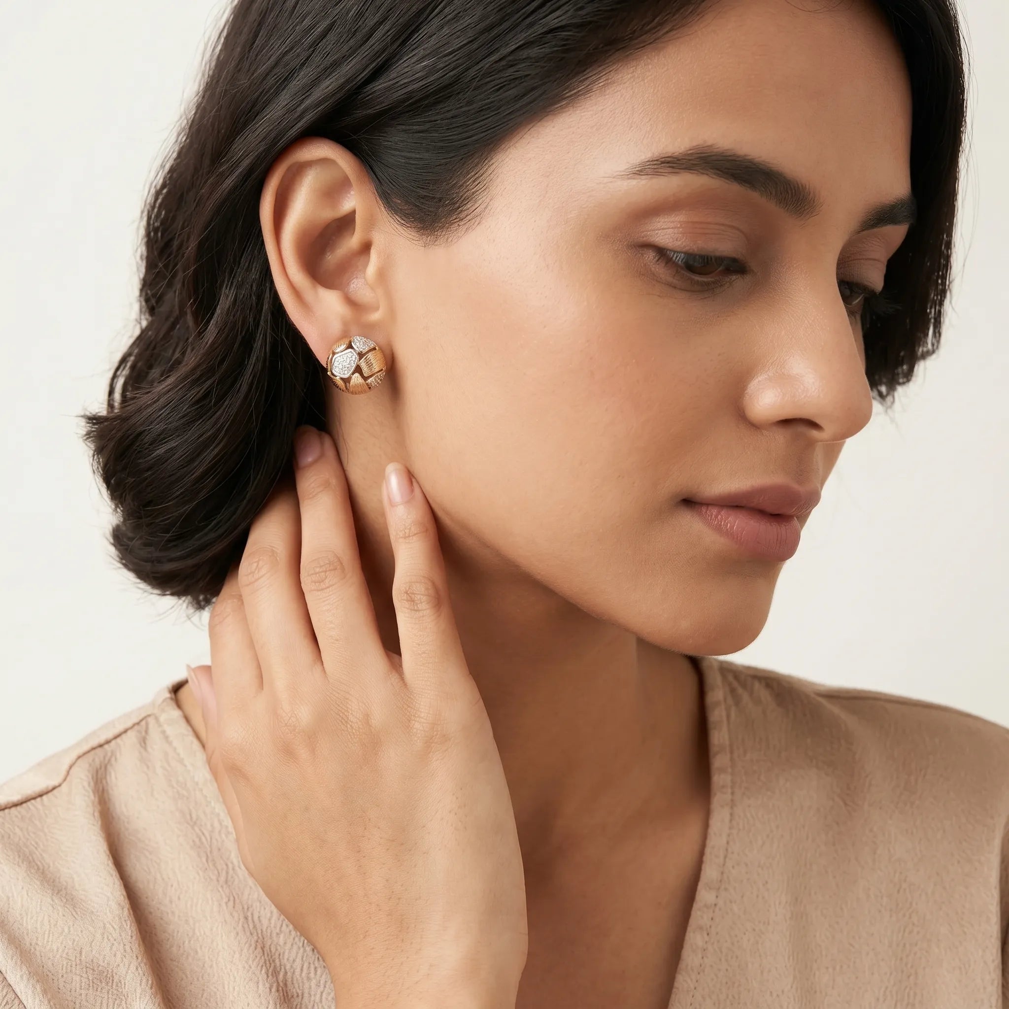 Ornate Mosaic Stud Earrings – 18K Gold Plated