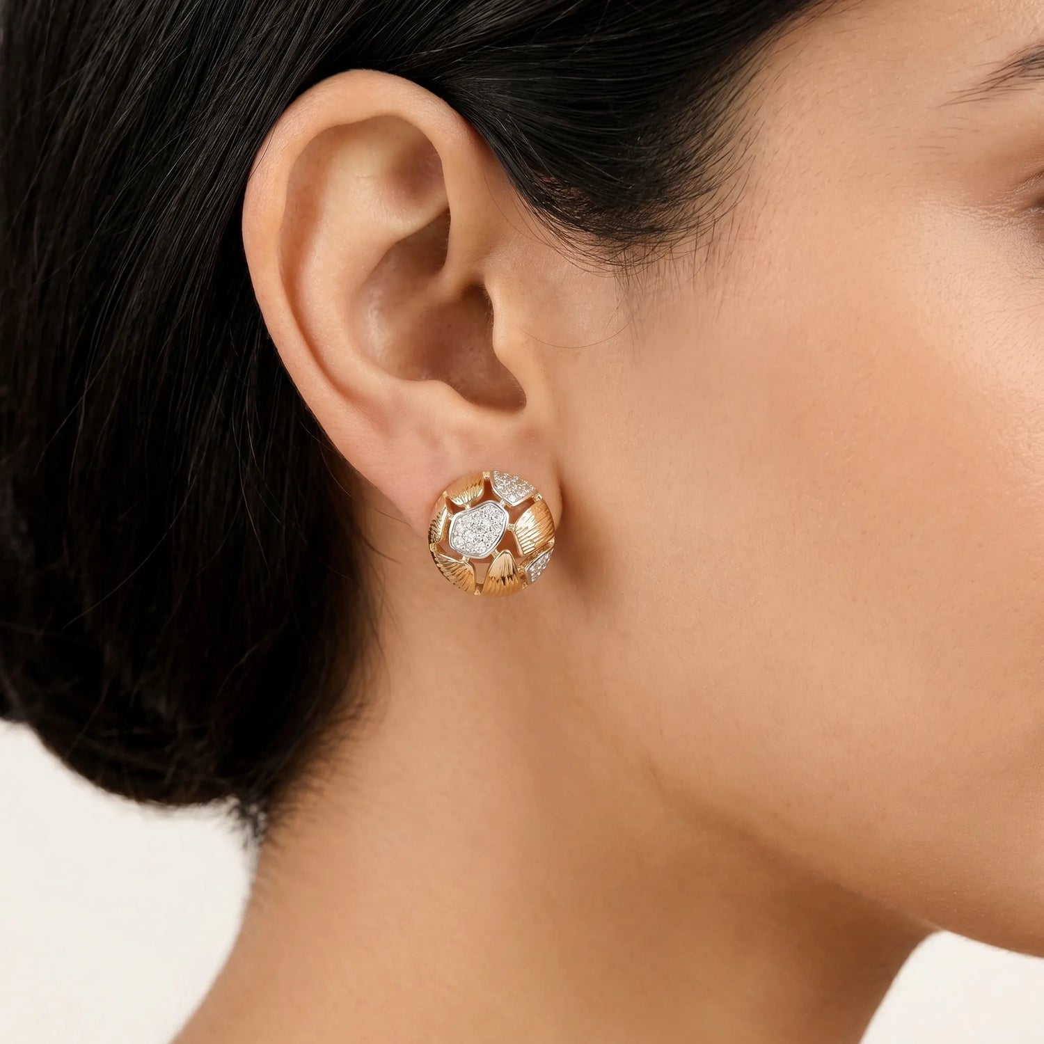 Ornate Mosaic Stud Earrings – 18K Gold Plated