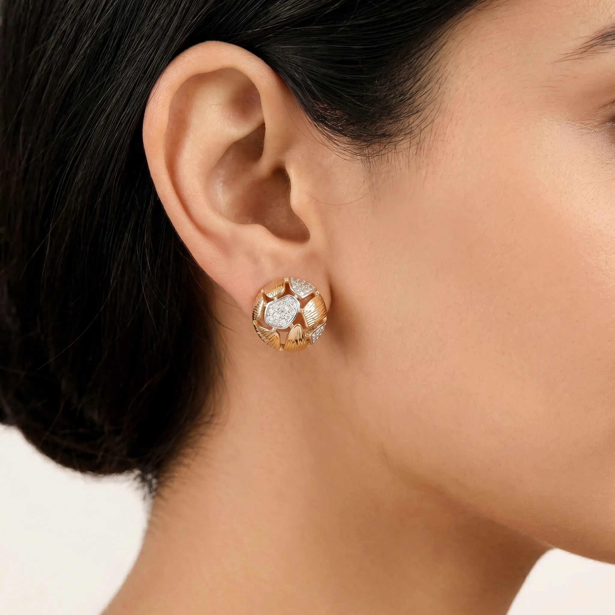 Ornate Mosaic Stud Earrings – 18K Gold Plated
