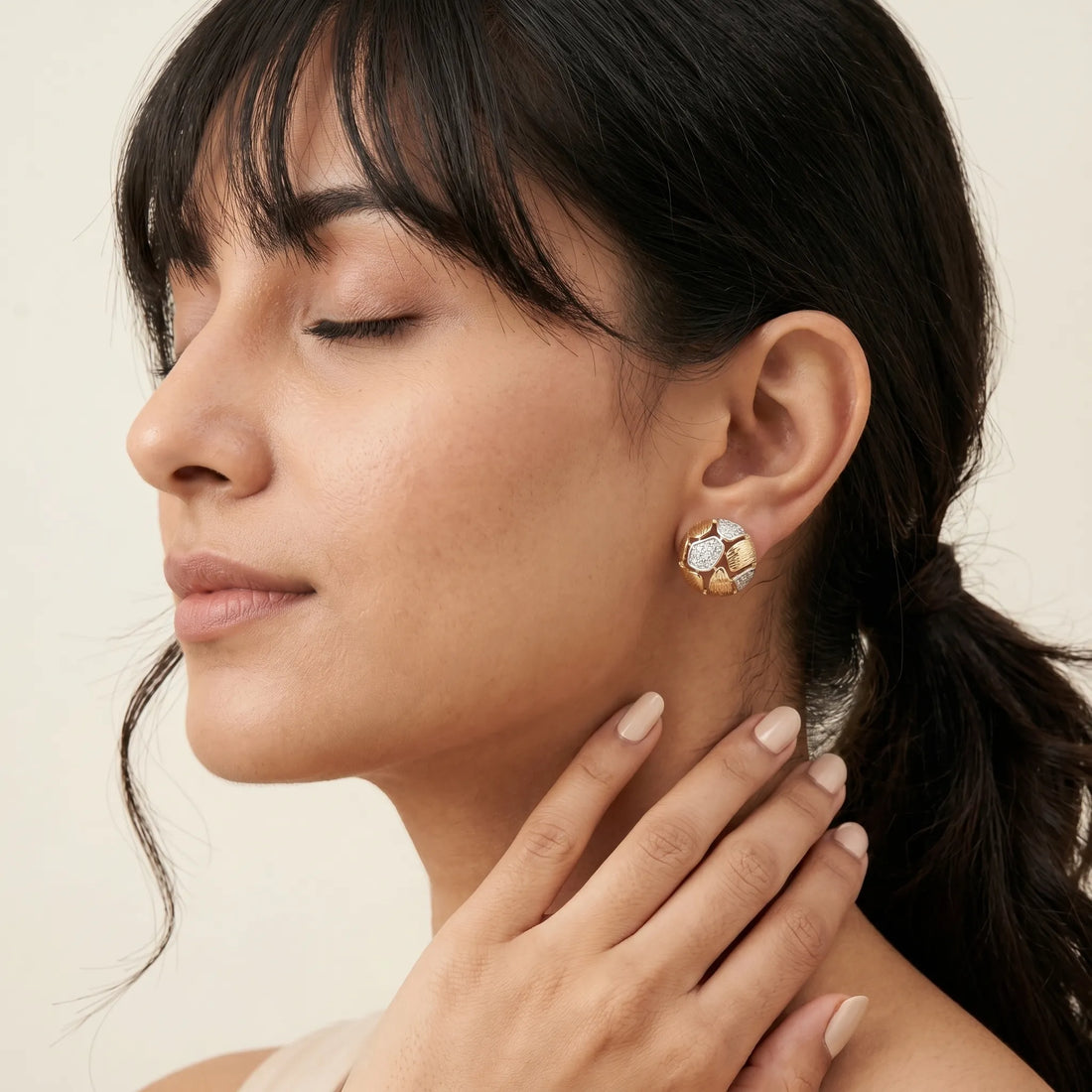 Ornate Mosaic Stud Earrings – 18K Gold Plated