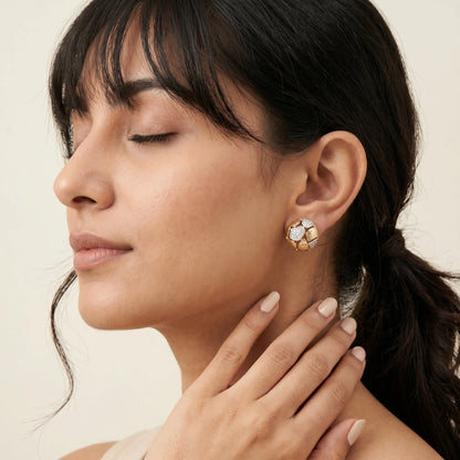 Ornate Mosaic Stud Earrings – 18K Gold Plated