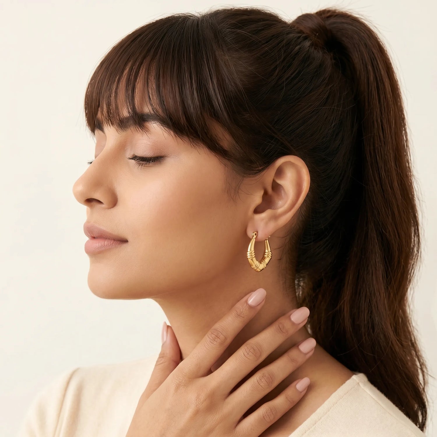 Veda Bamboo Hoops – 18K Gold Plated