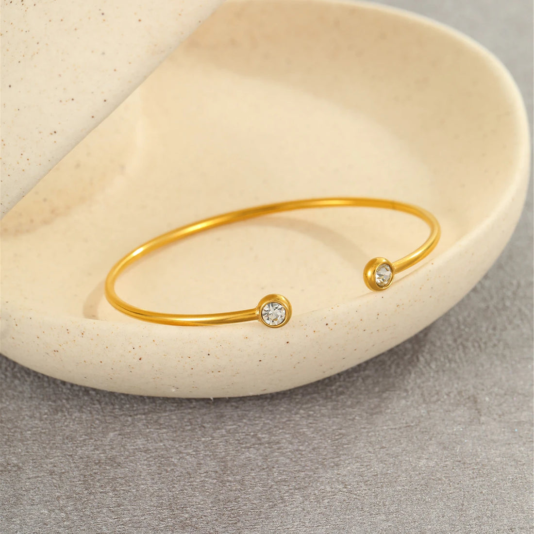 White Crystal Open Cuff Bangle Bracelet – 18K PVD Gold Plated
