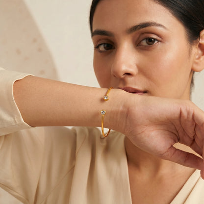 White Crystal Open Cuff Bangle Bracelet – 18K PVD Gold Plated