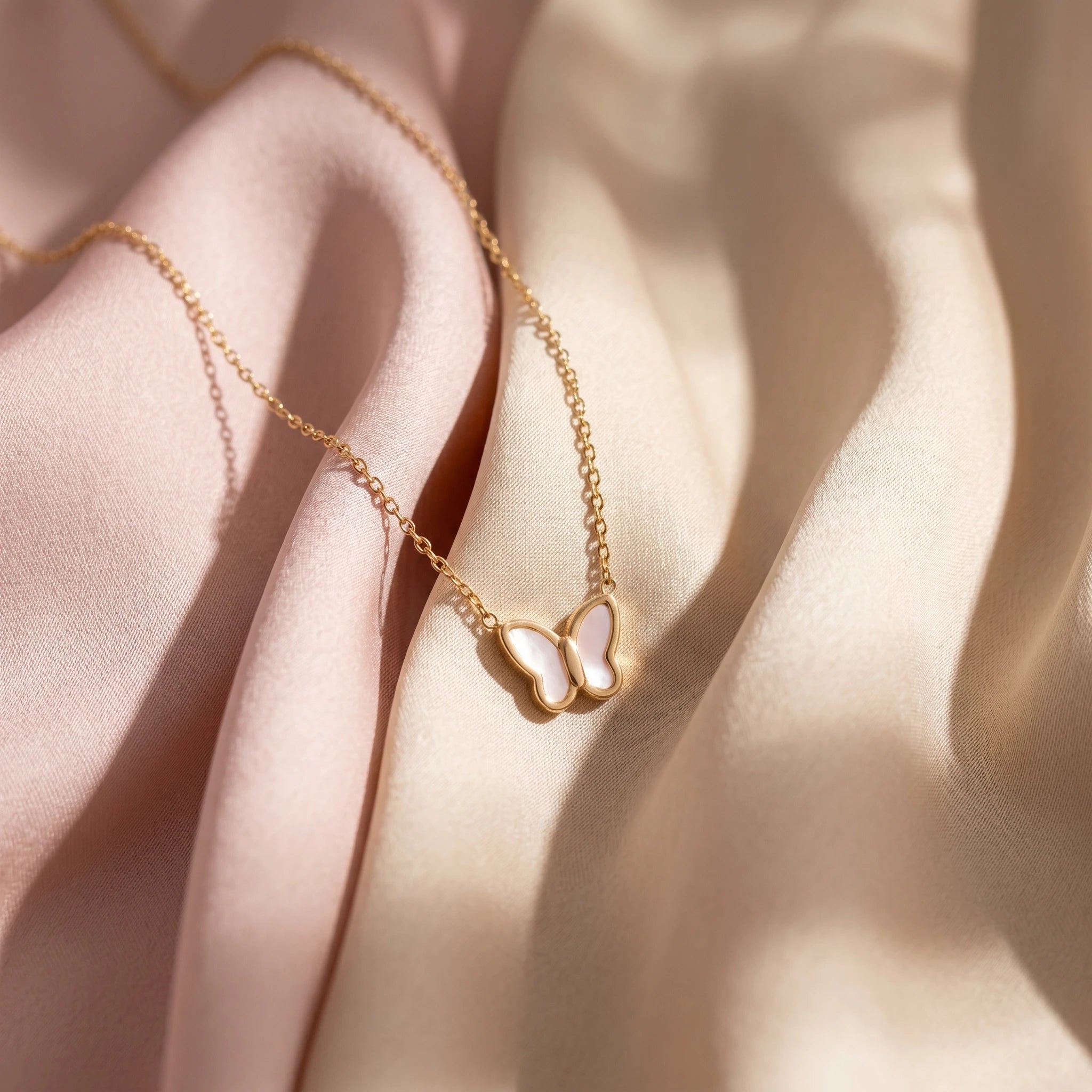 White Enamel Butterfly Pendant Necklace – 18K PVD Gold Plated