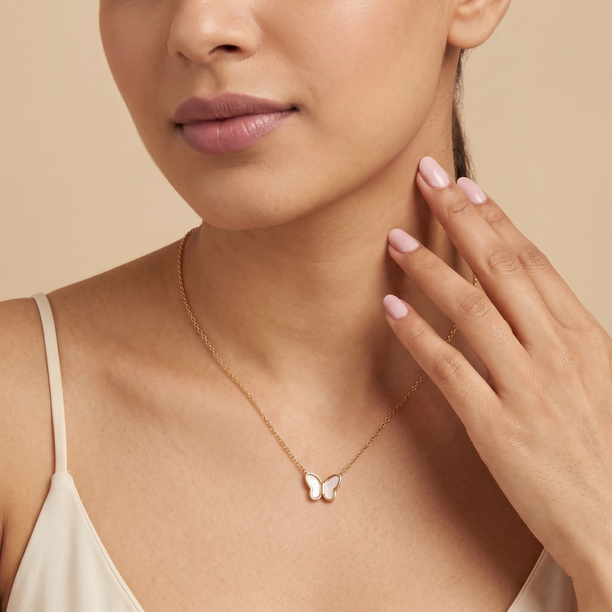 White Enamel Butterfly Pendant Necklace – 18K PVD Gold Plated