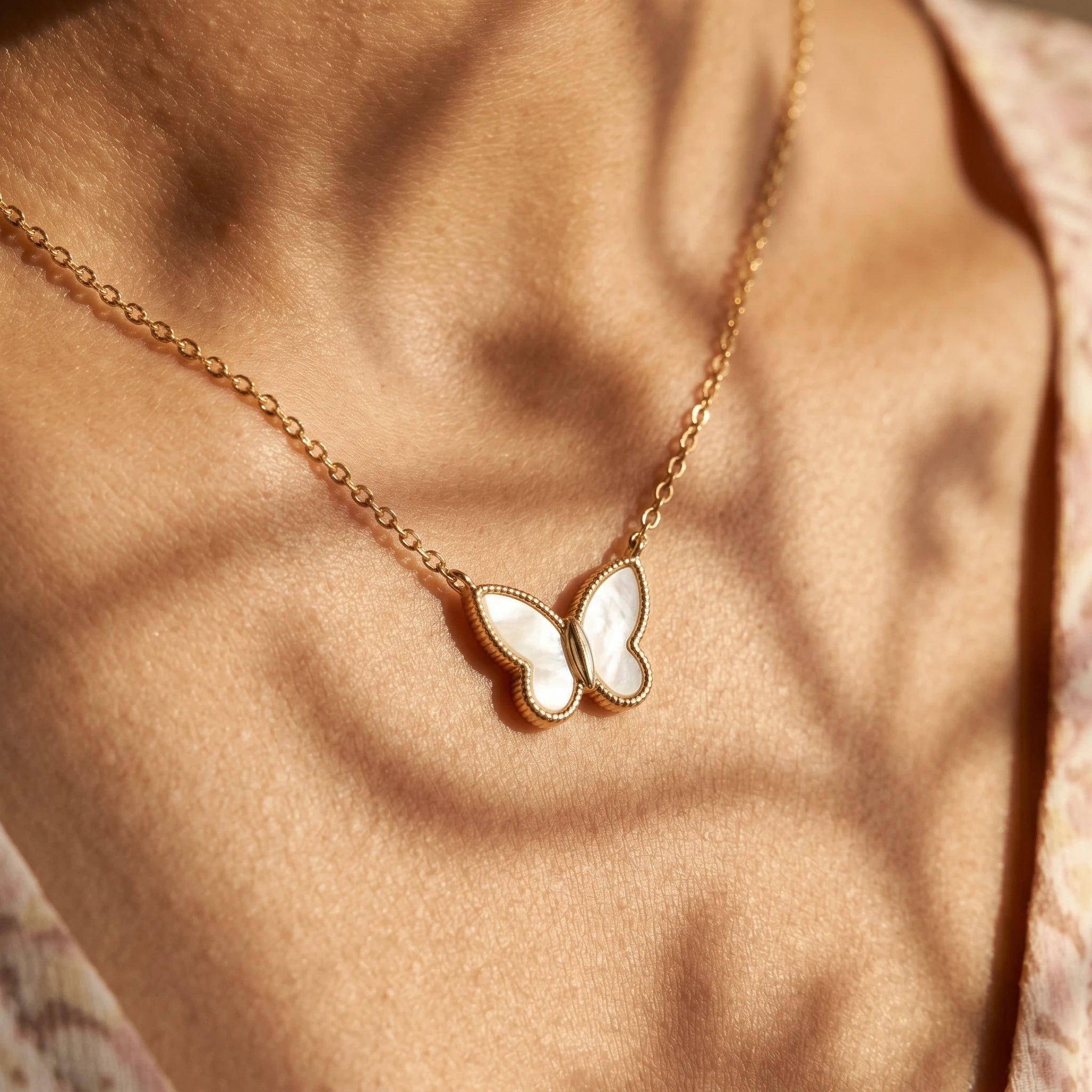White Enamel Butterfly Pendant Necklace – 18K PVD Gold Plated