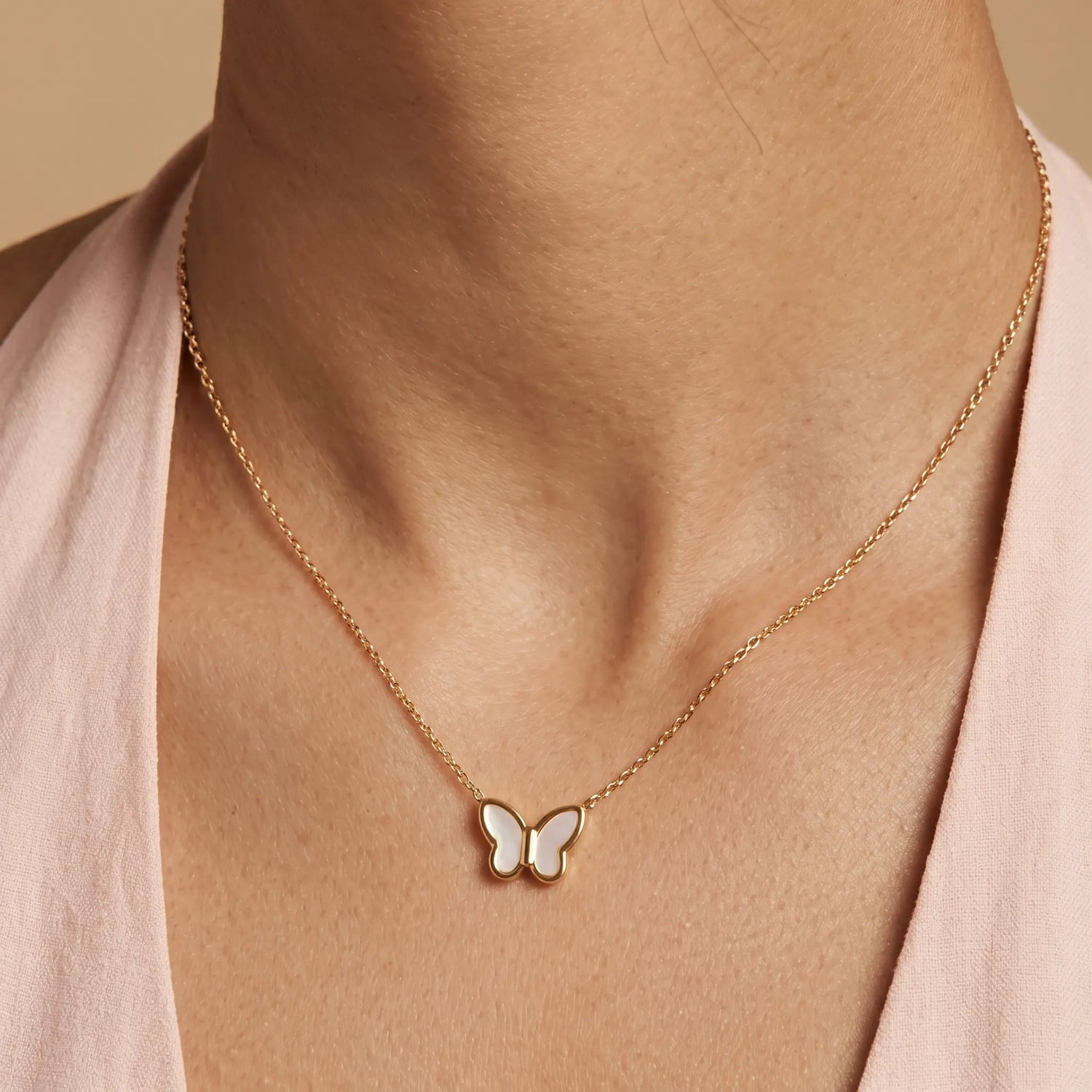 White Enamel Butterfly Pendant Necklace – 18K PVD Gold Plated