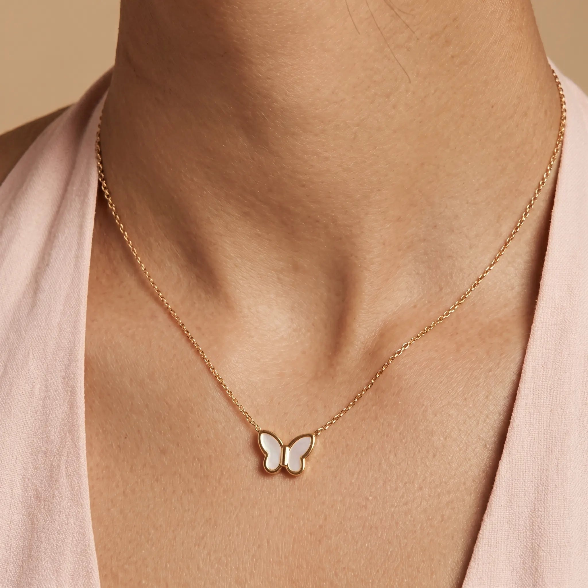 White Enamel Butterfly Pendant Necklace – 18K PVD Gold Plated