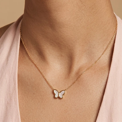 White Enamel Butterfly Pendant Necklace – 18K PVD Gold Plated