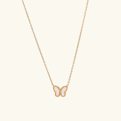 White Enamel Butterfly Pendant Necklace – 18K PVD Gold Plated